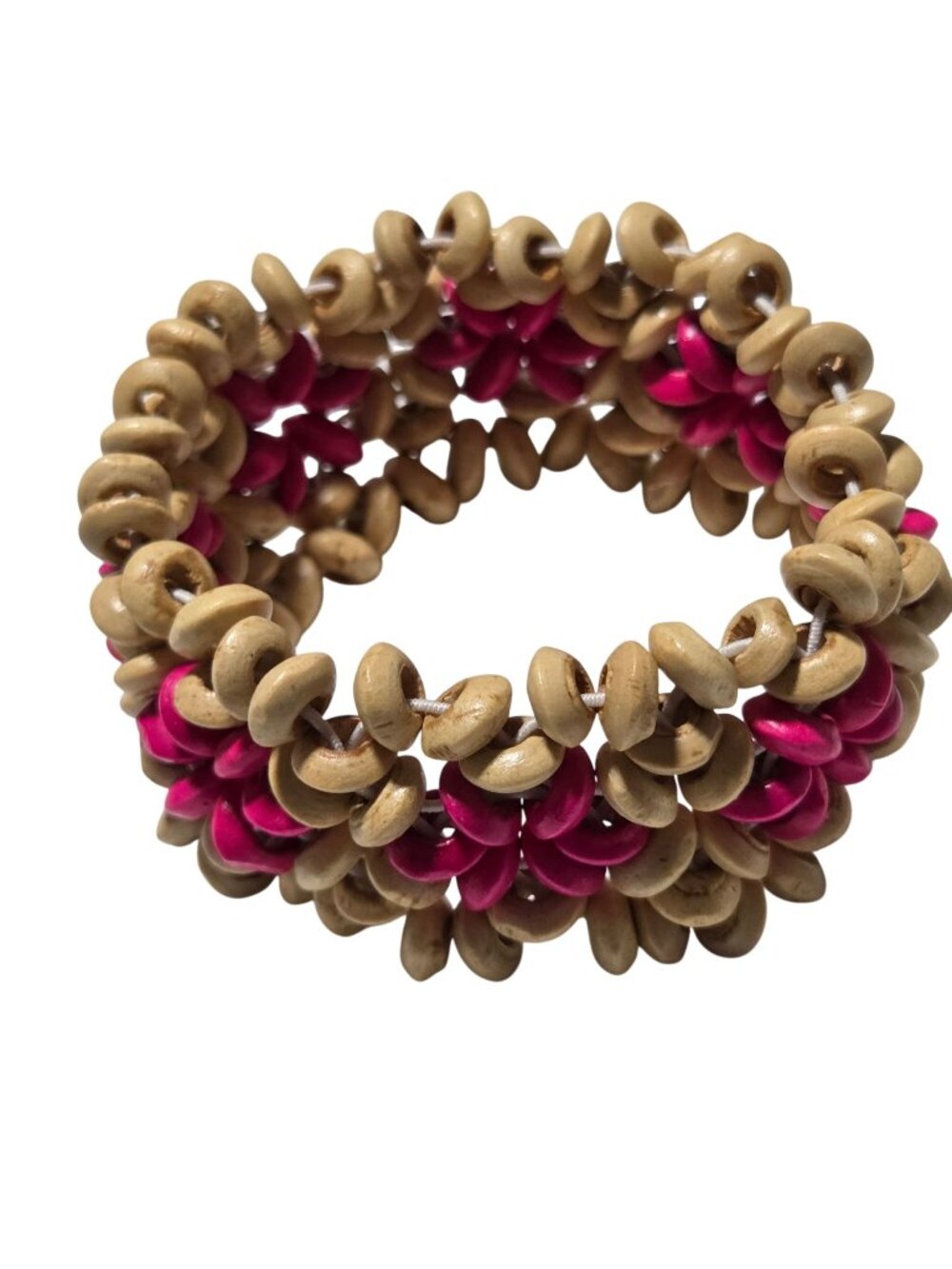 Handmade Beaded Bracelet Wooden Pink Beads Stretch Boho Fashion Jewelry women